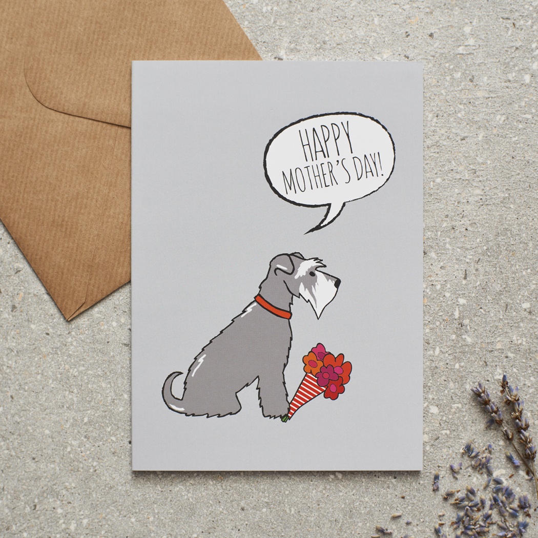 Grey Schnauzer Mother's Day Card , Mischievous Mutts > Greeting Cards , Schnauzer