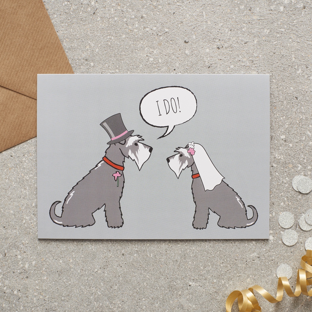 Grey Schnauzer Wedding Card , Mischievous Mutts > Greeting Cards , Schnauzer