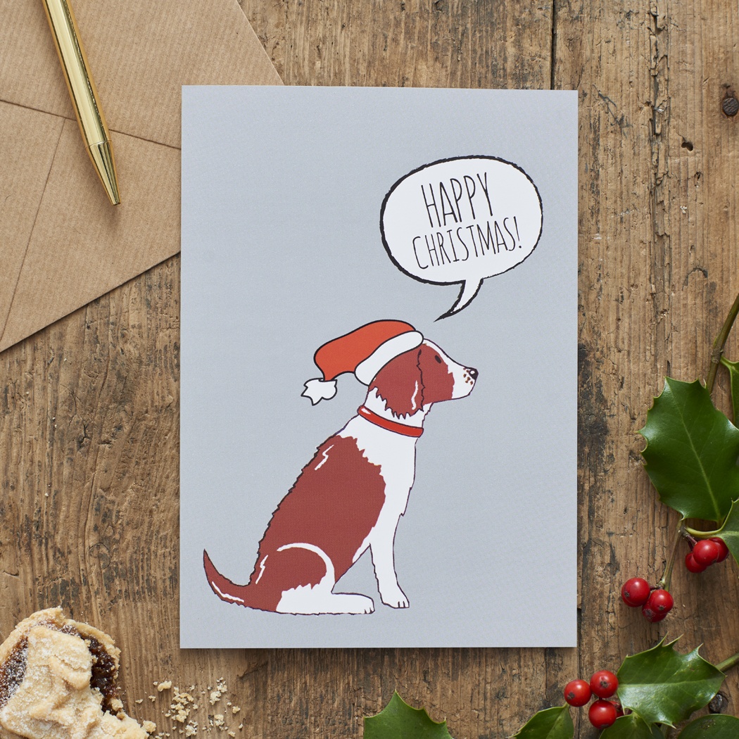 Springer Spaniel (Liver & White) Christmas Card , Mischievous Mutts > Greeting Cards , Springer Spaniel