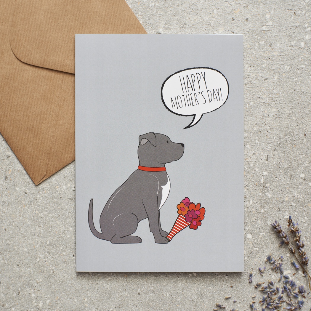 Staffie Mother's Day Card , Mischievous Mutts > Greeting Cards , Staffie