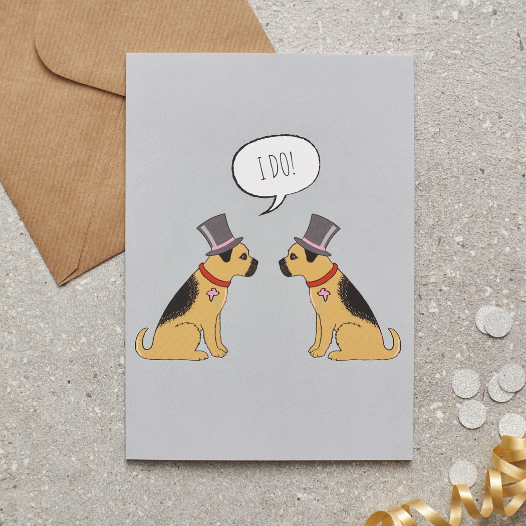 Border Terrier Gay Wedding / Civil Partnership Card , Mischievous Mutts > Greeting Cards , Border Terrier