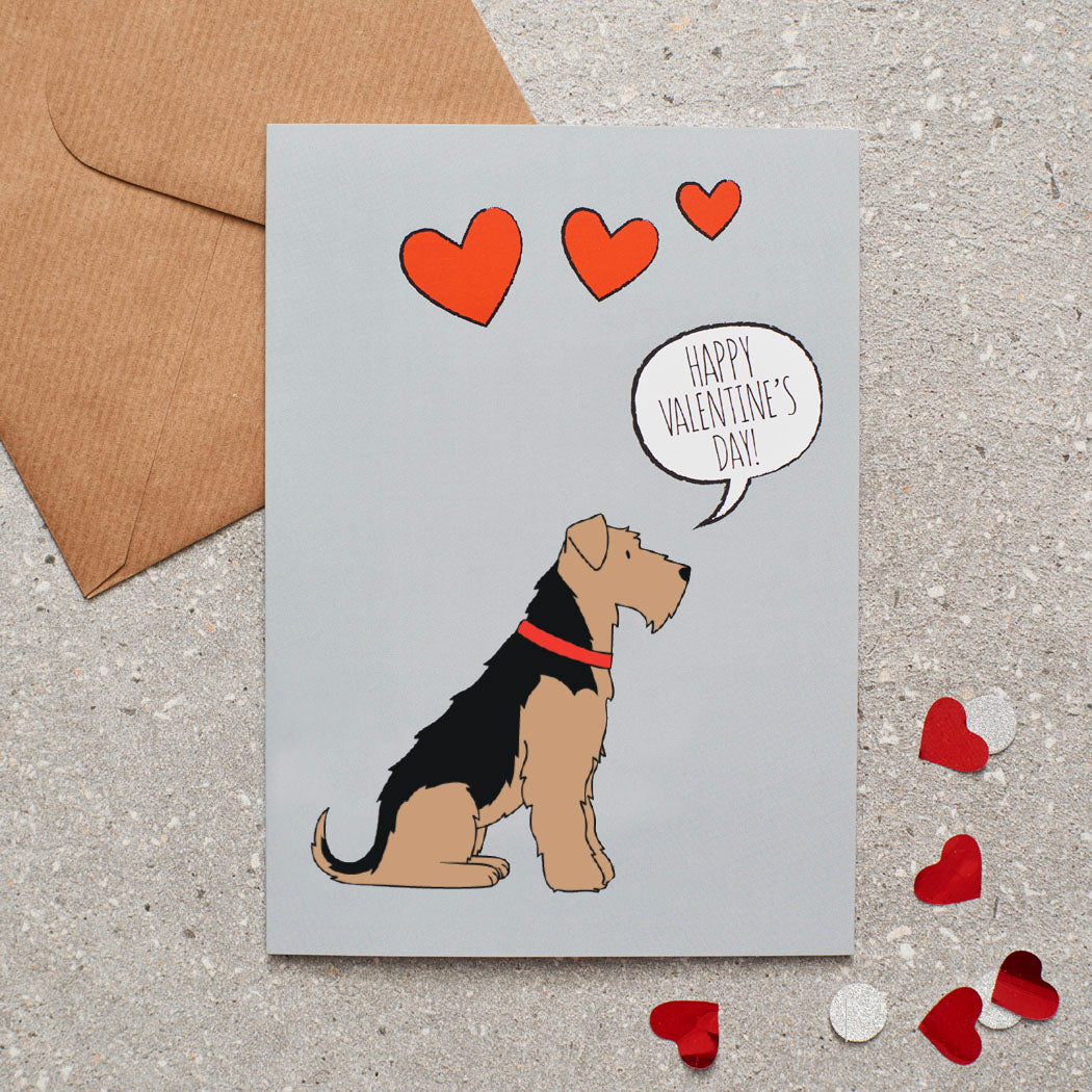 Airedale Terrier Valentine's Day card — illustrated dog lover greeting card by Sweet William Designs