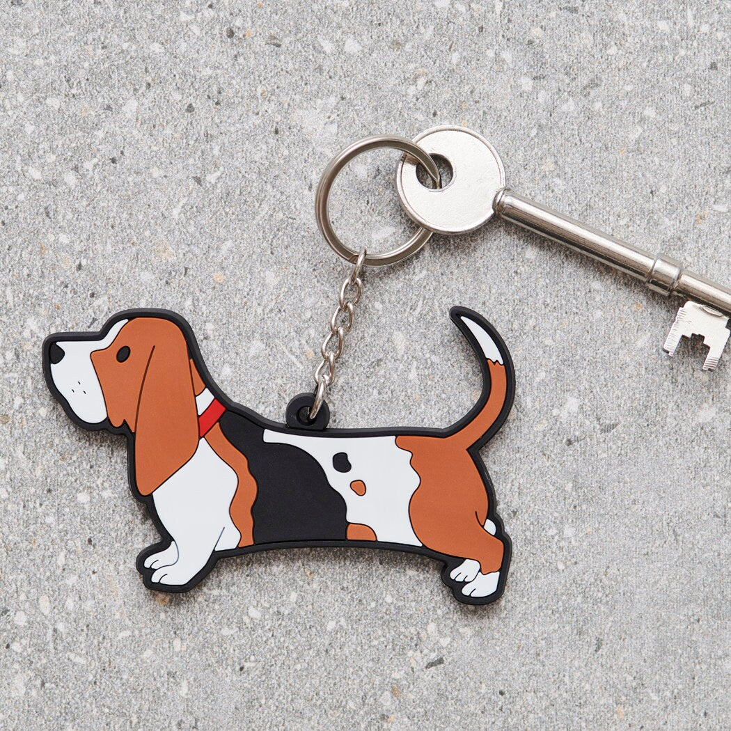 Basset Hound personalised keyring — double-sided PVC dog lover gift by Sweet William Designs