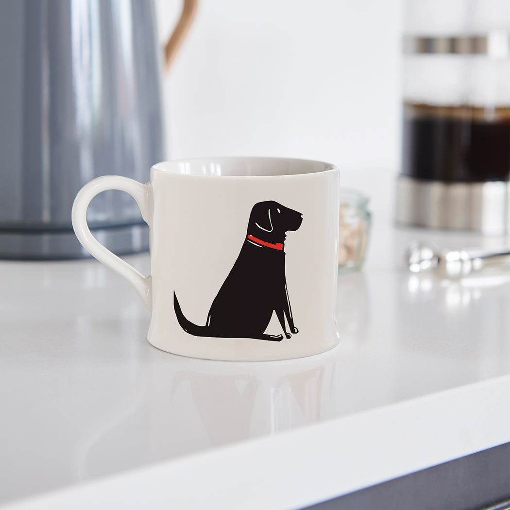 Single Black Labrador mug in a kitchen setting — ceramic boxed mug, perfect Labrador owner gift