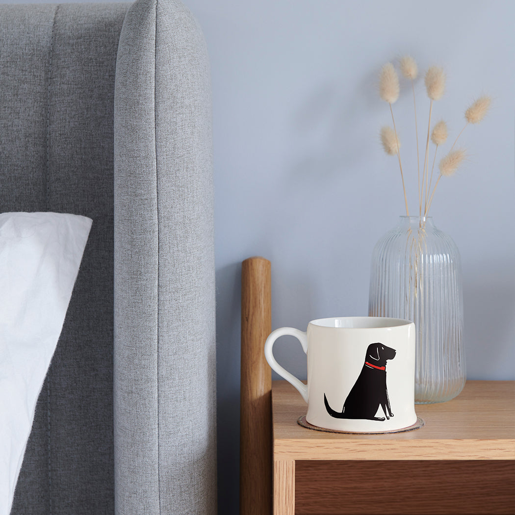 Single Black Labrador mug on a bedside table — Labrador gift for dog lovers