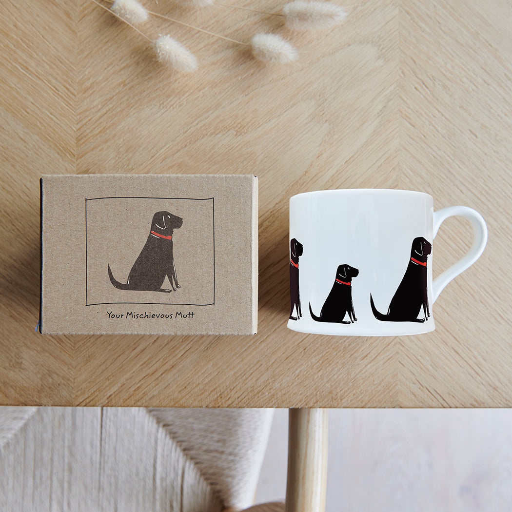 Sweet William Black Labrador Mug with kraft gift box — Black Lab gift set