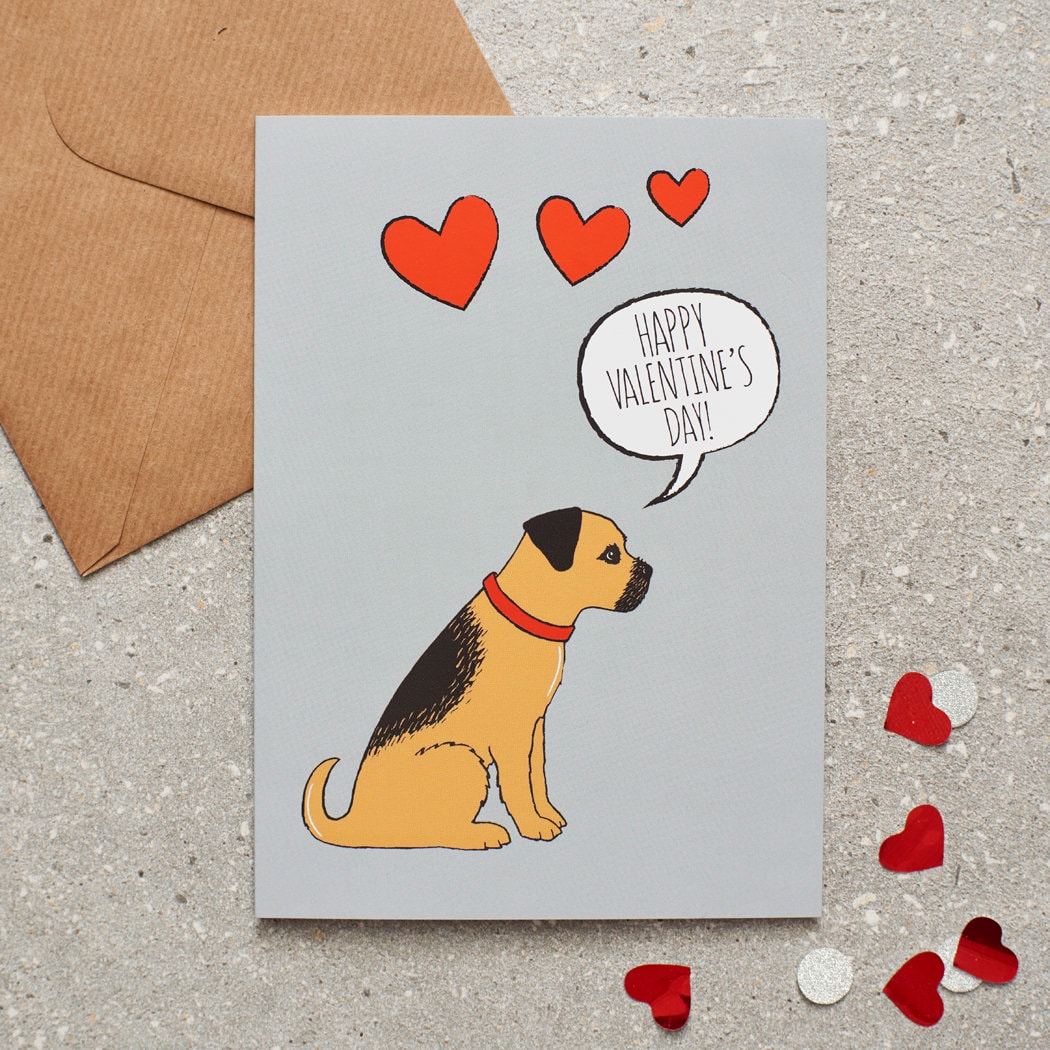 Border Terrier Valentine's Day card — illustrated dog lover greeting card by Sweet William Designs