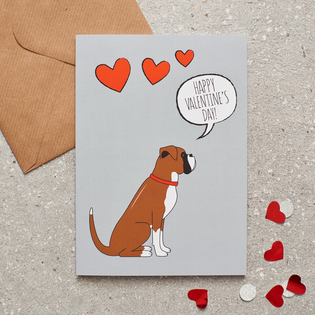 Boxer Valentine's Day card — illustrated dog lover greeting card by Sweet William Designs