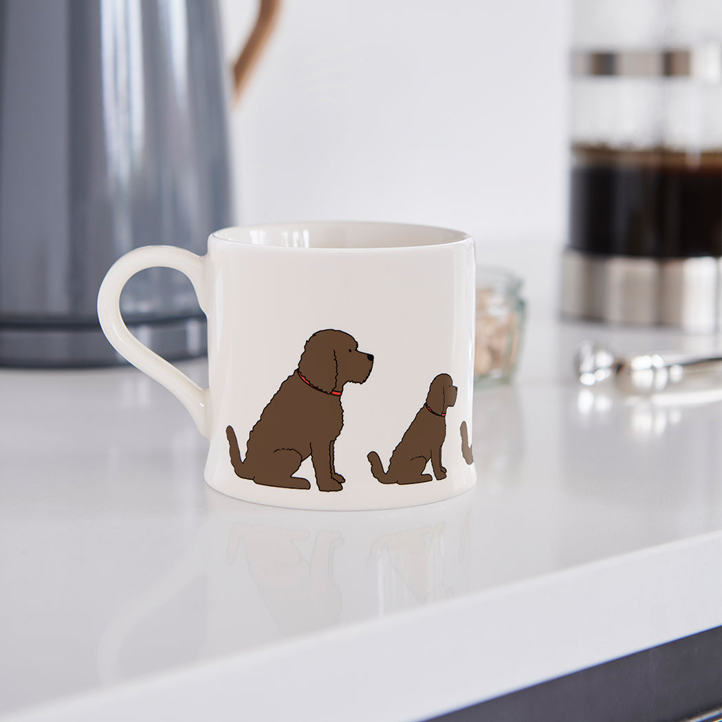 Sweet William Chocolate Cockapoo Mug in a kitchen setting — illustrated Chocolate Cockapoo ceramic mug
