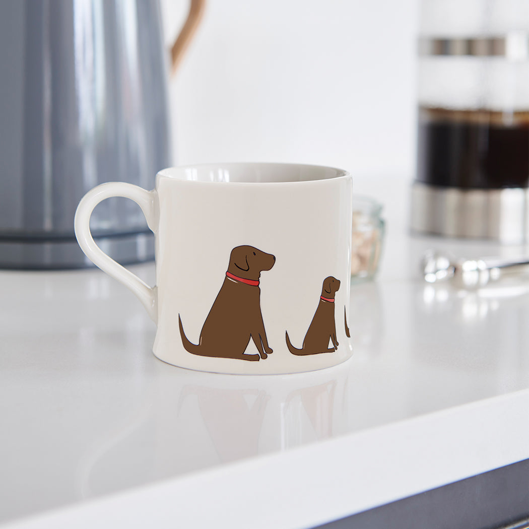 Sweet William Chocolate Labrador Mug close-up — Chocolate Lab dog lover gift mug