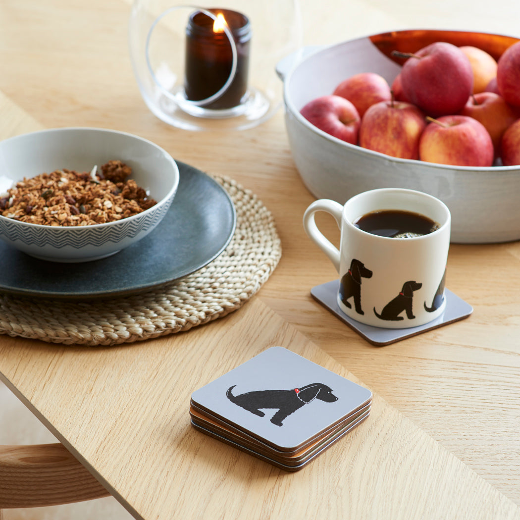 Black Cocker Spaniel coaster on desk — eucalyptus wood with cork backing, dog lover gift by Sweet William Designs