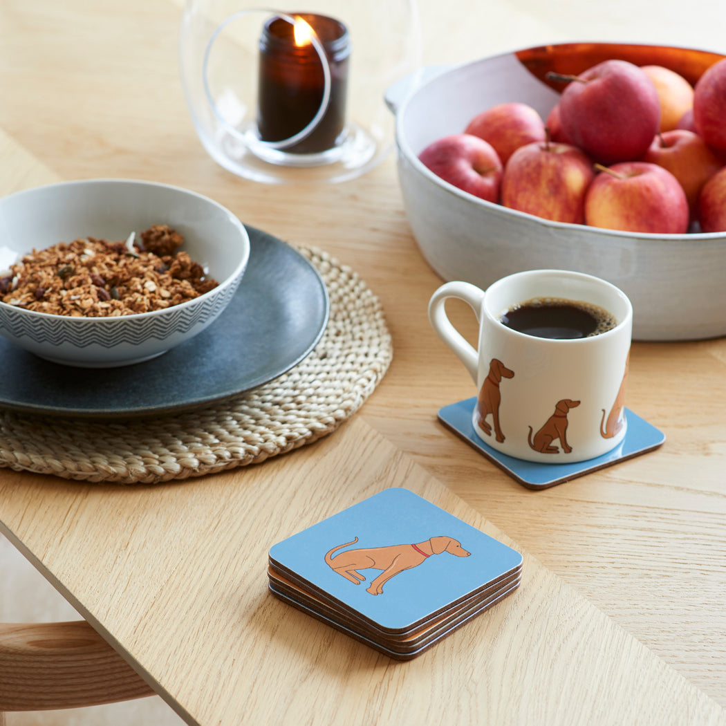Vizsla coaster lifestyle shot — matching Vizsla gift set by Sweet William Designs