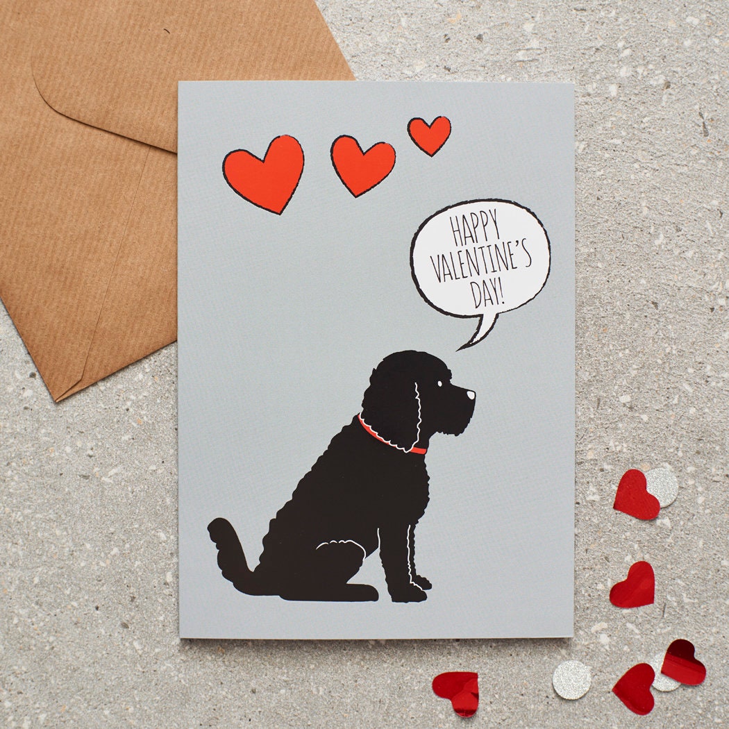 Black Cockapoo / Labradoodle Valentine's Day card — illustrated dog lover greeting card by Sweet William Designs