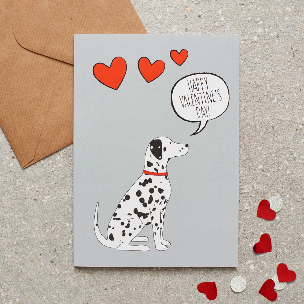 Dalmatian Valentine's Day card — illustrated dog lover greeting card by Sweet William Designs