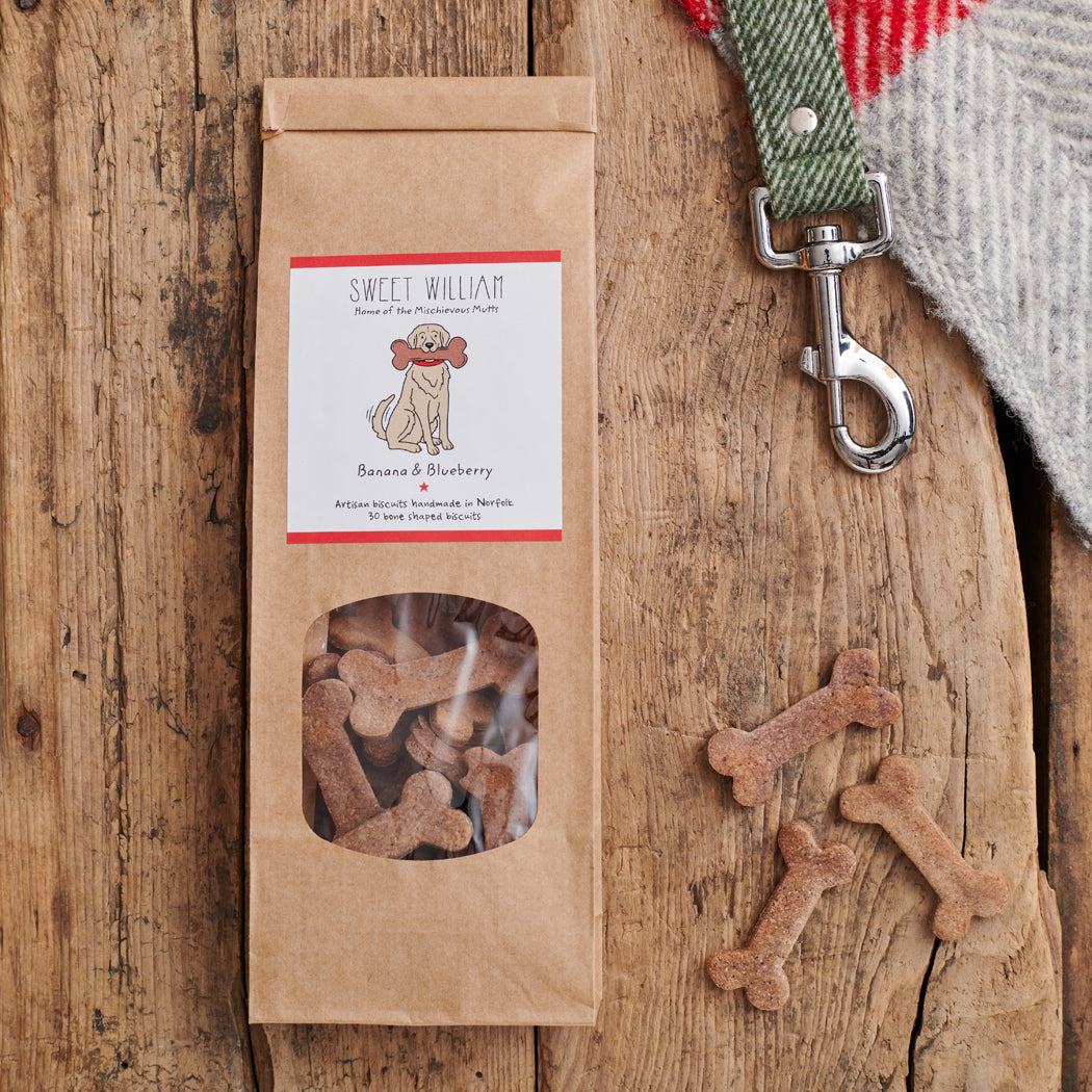 Handmade Banana & Blueberry Dog Treats — natural biscuits baked for dogs, by Sweet William Designs
