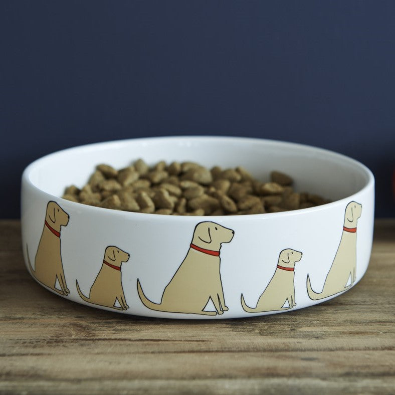 Yellow Labrador dog bowl with signature illustration — ceramic dog lover gift by Sweet William Designs