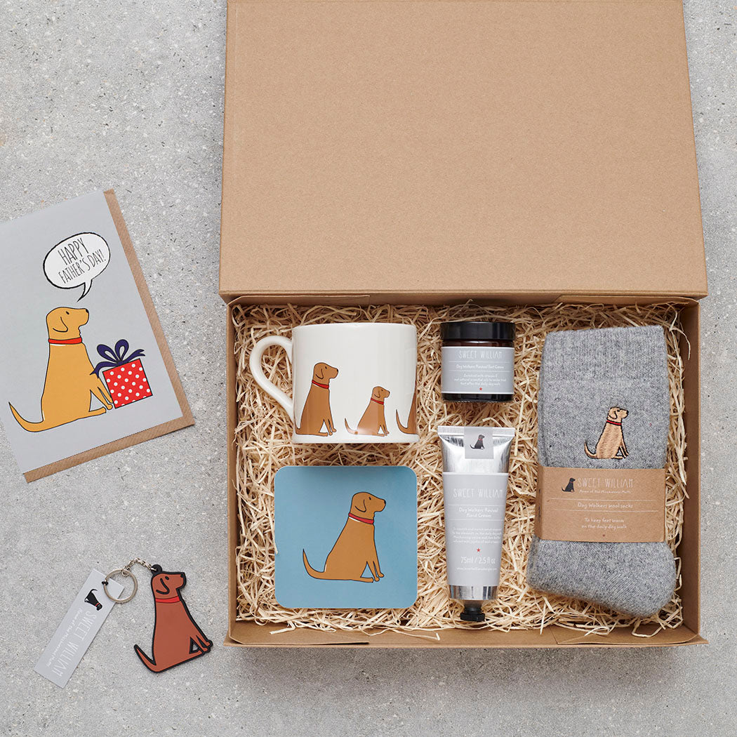 Father's Day hamper featuring Fox Red Labrador socks — thoughtful dog lover gift set by Sweet William Designs