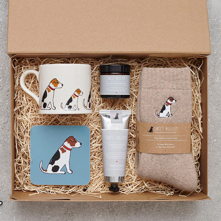 Jack Russell Father's Day gift hamper featuring card, mug, coaster and keyring — thoughtful dog lover gift set by Sweet William Designs