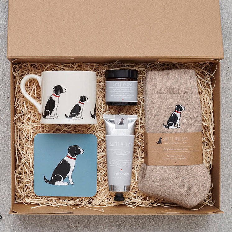 Black & White Springer Spaniel gift hamper featuring coaster and matching mug — thoughtful dog lover gift set by Sweet William Designs