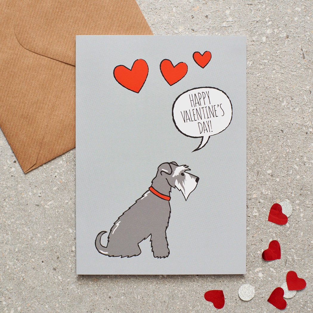 Salt & Pepper Schnauzer Valentine's Day card — illustrated dog lover greeting card by Sweet William Designs