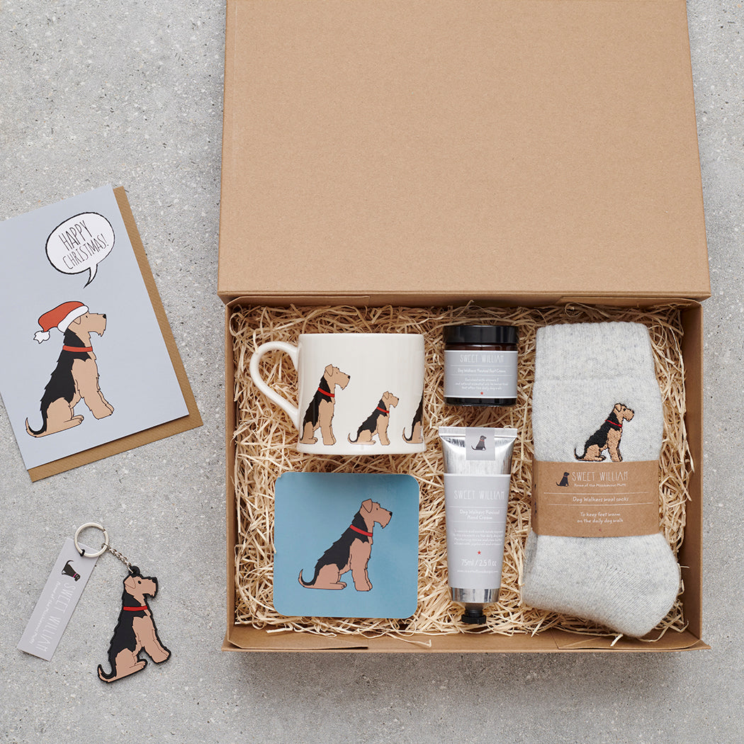 Airedale gift hamper featuring coaster and matching mug — thoughtful dog lover gift set by Sweet William Designs