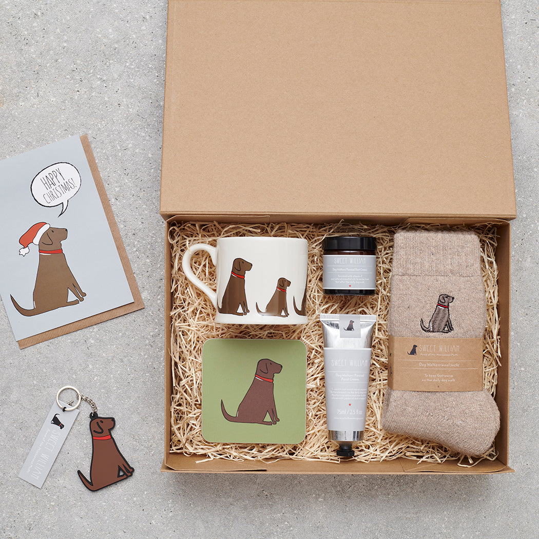 Chocolate Labrador gift hamper featuring coaster and matching mug — thoughtful dog lover gift set by Sweet William Designs