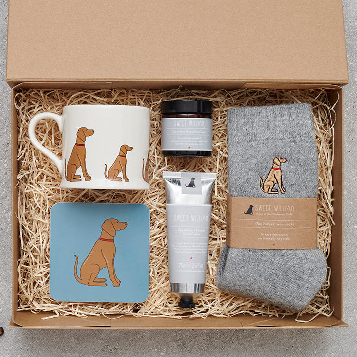 Hamper featuring Vizsla socks — thoughtful dog lover gift set by Sweet William Designs