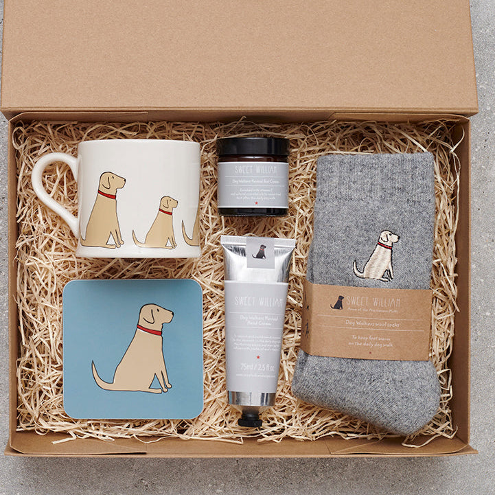 Yellow Labrador gift hamper featuring coaster and matching mug — thoughtful dog lover gift set by Sweet William Designs