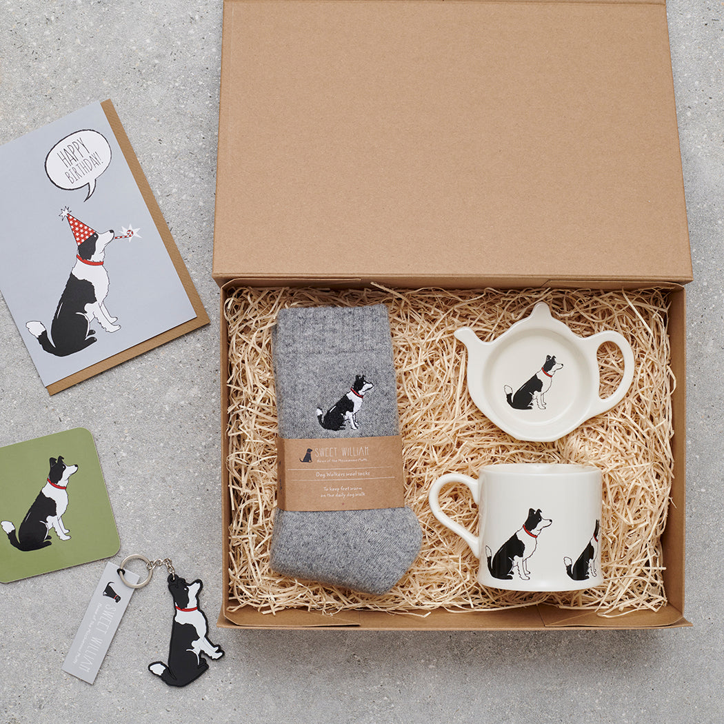 Border Collie gift hamper featuring personalised Border Collie keyring — thoughtful dog lover gift set by Sweet William Designs