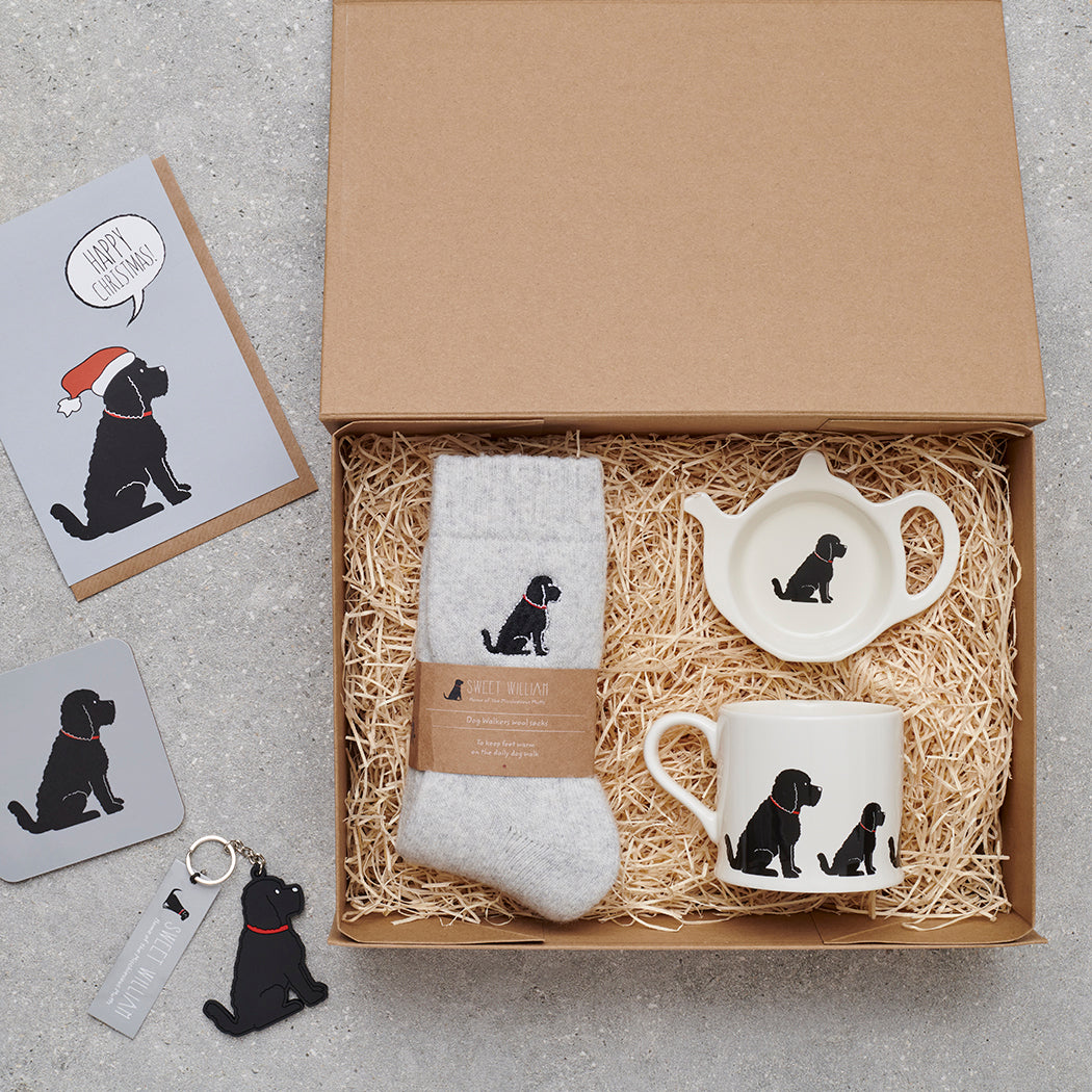 Black Cockapoo / Labradoodle gift hamper featuring personalised Black Cockapoo / Labradoodle keyring — thoughtful dog lover gift set by Sweet William Designs