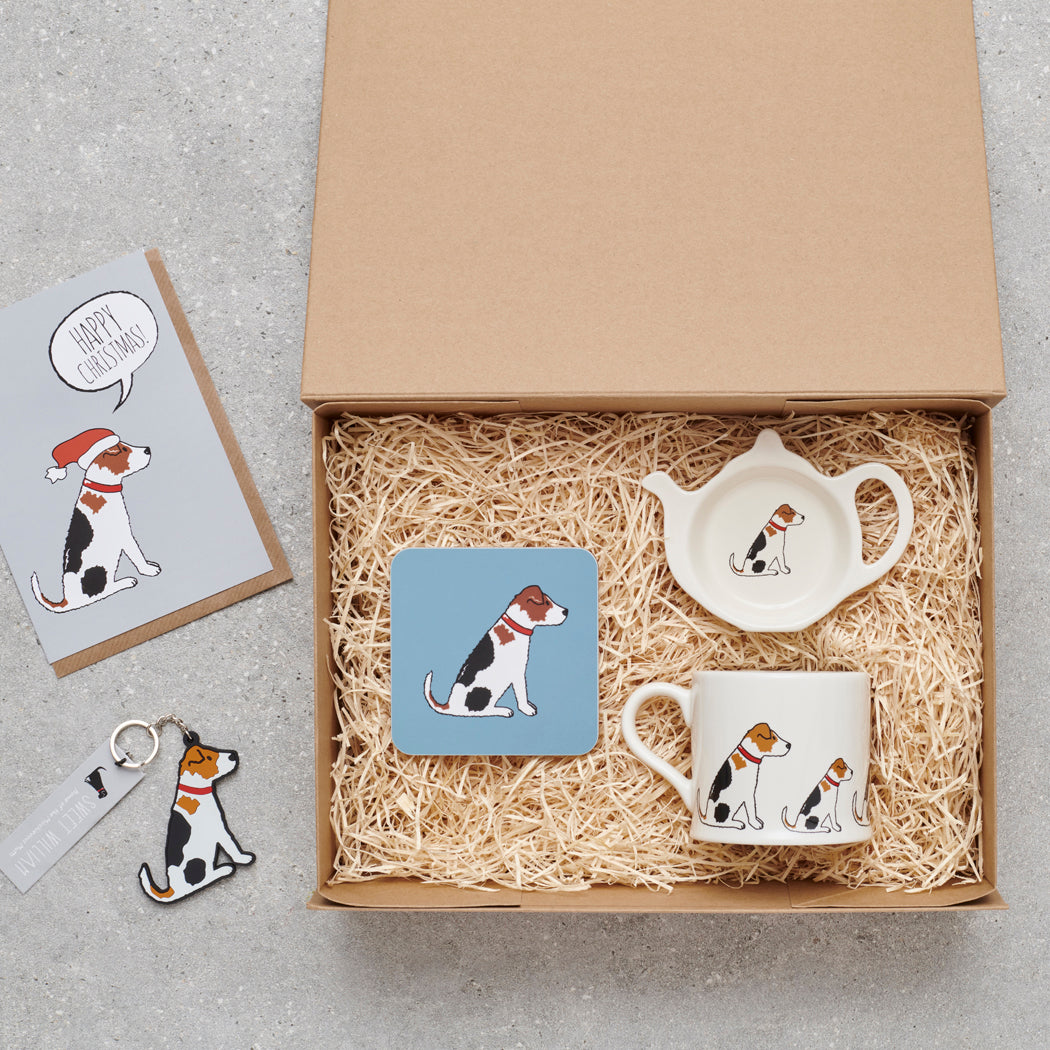 Jack Russell gift hamper featuring personalised Jack Russell keyring — thoughtful dog lover gift set by Sweet William Designs