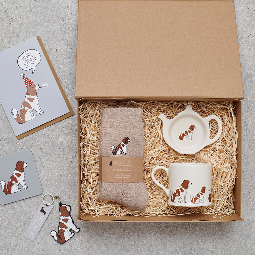 Cavalier King Charles gift hamper featuring personalised Cavalier King Charles keyring — thoughtful dog lover gift set by Sweet William Designs