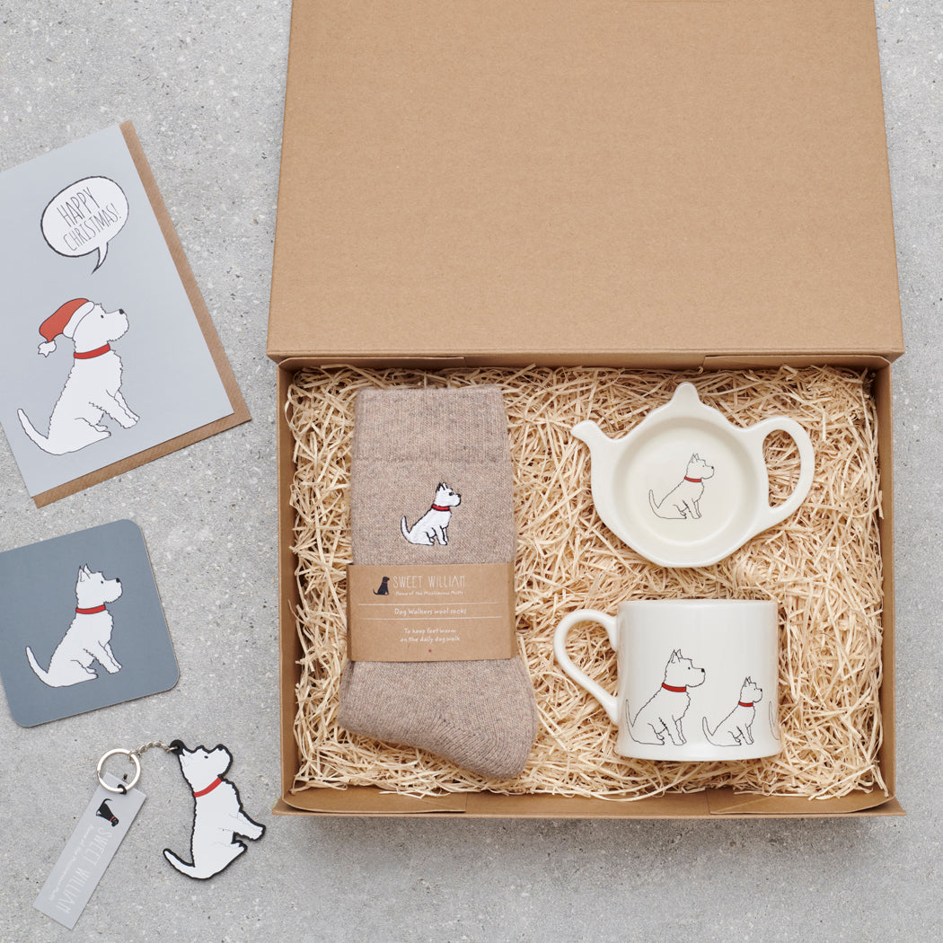 Westie gift hamper featuring personalised Westie keyring — thoughtful dog lover gift set by Sweet William Designs