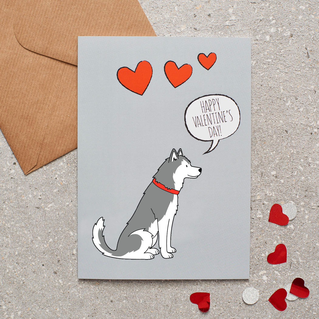 Husky / Malamute Valentine's Day card — illustrated dog lover greeting card by Sweet William Designs
