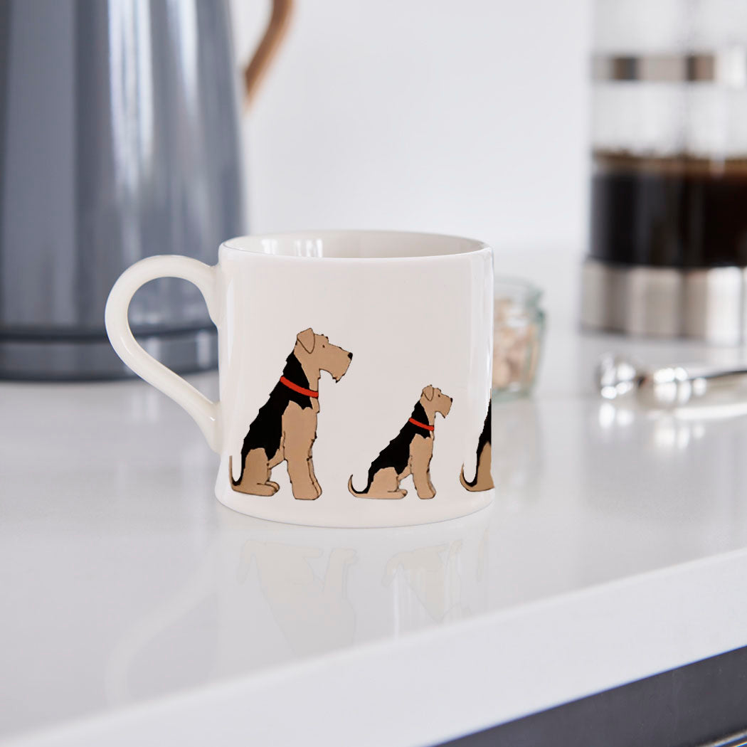 Airedale Terrier mug in kitchen setting — Sweet William Designs dog mug, gift for dog lovers