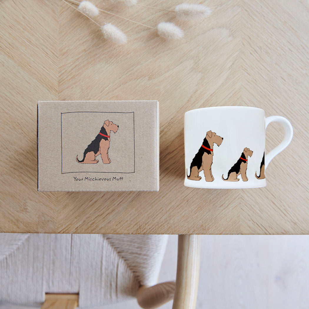 Airedale Terrier mug with kraft gift box — perfect gift for Airedale owners by Sweet William Designs