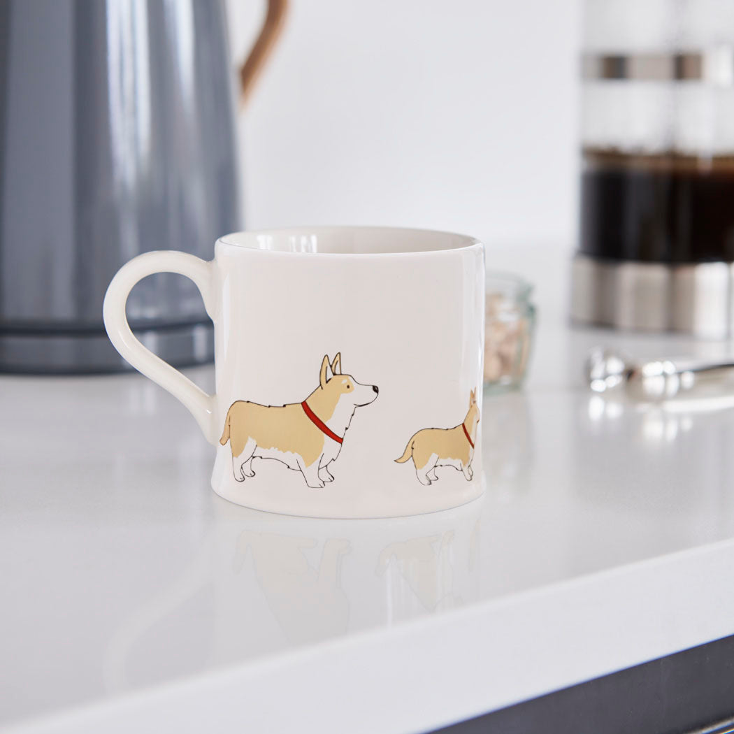 Corgi mug in kitchen setting — Sweet William Designs dog mug, gift for dog lovers