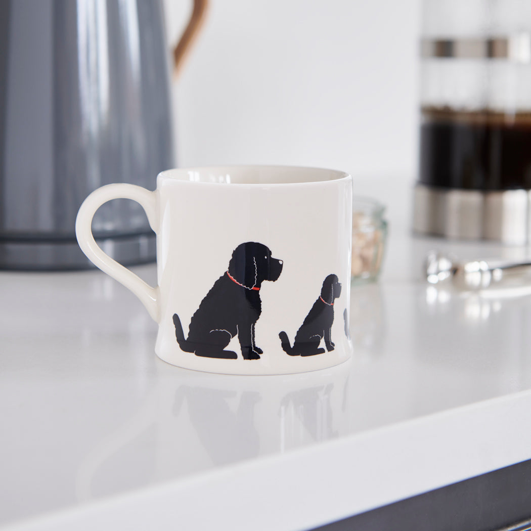Sweet William Black Cockapoo Mug in a kitchen setting — illustrated Black Cockapoo ceramic mug