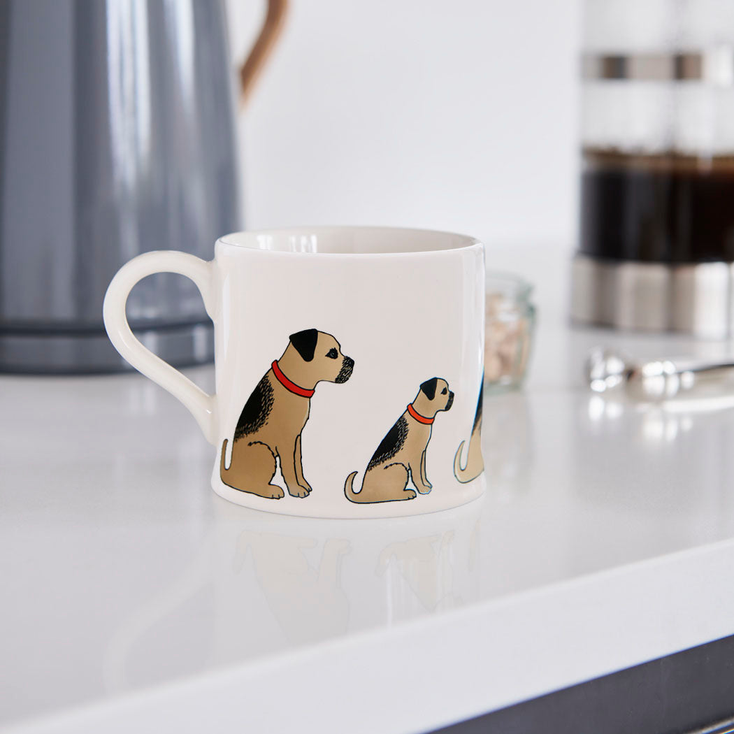 Sweet William Border Terrier Mug in a kitchen setting — illustrated Border Terrier ceramic mug