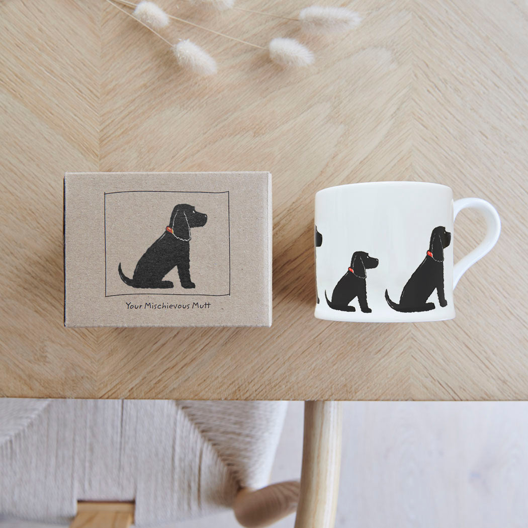 Sweet William Black Cocker Spaniel Mug with kraft gift box — Cocker Spaniel gift set presentation