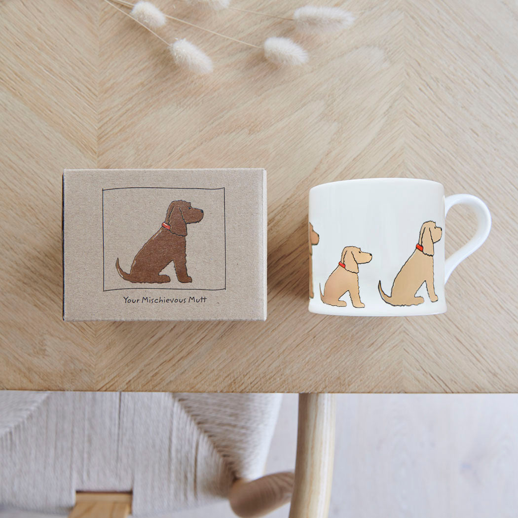 Sweet William Golden Cocker Spaniel Mug with kraft gift box — Cocker Spaniel gift set presentation