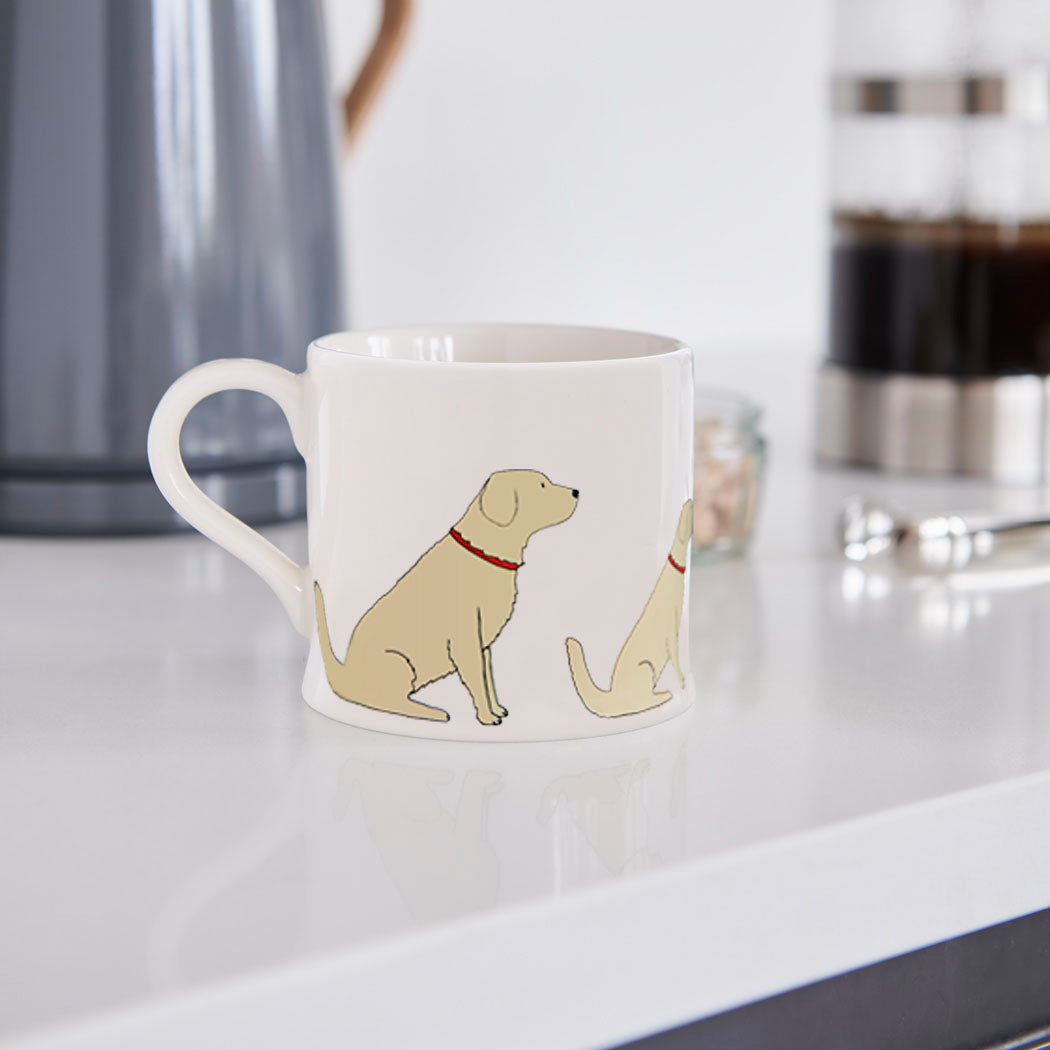 Sweet William Golden Retriever Mug in a kitchen setting — illustrated Golden Retriever ceramic mug