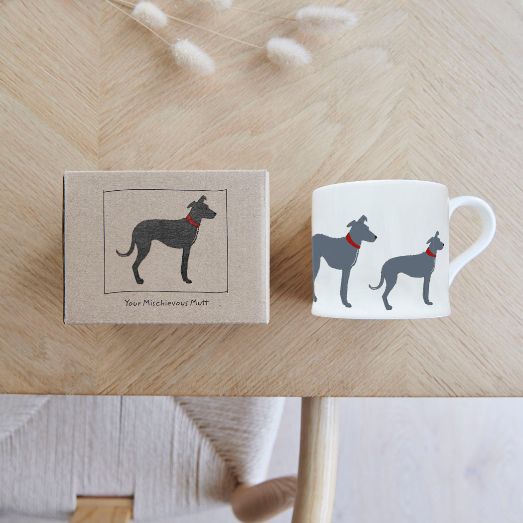 Sweet William Lurcher Mug with kraft gift box — Lurcher gift set presentation