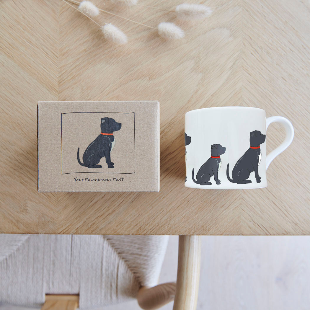 Sweet William Staffie / Staffordshire Bull Terrier Mug with kraft gift box — Staffie gift set presentation