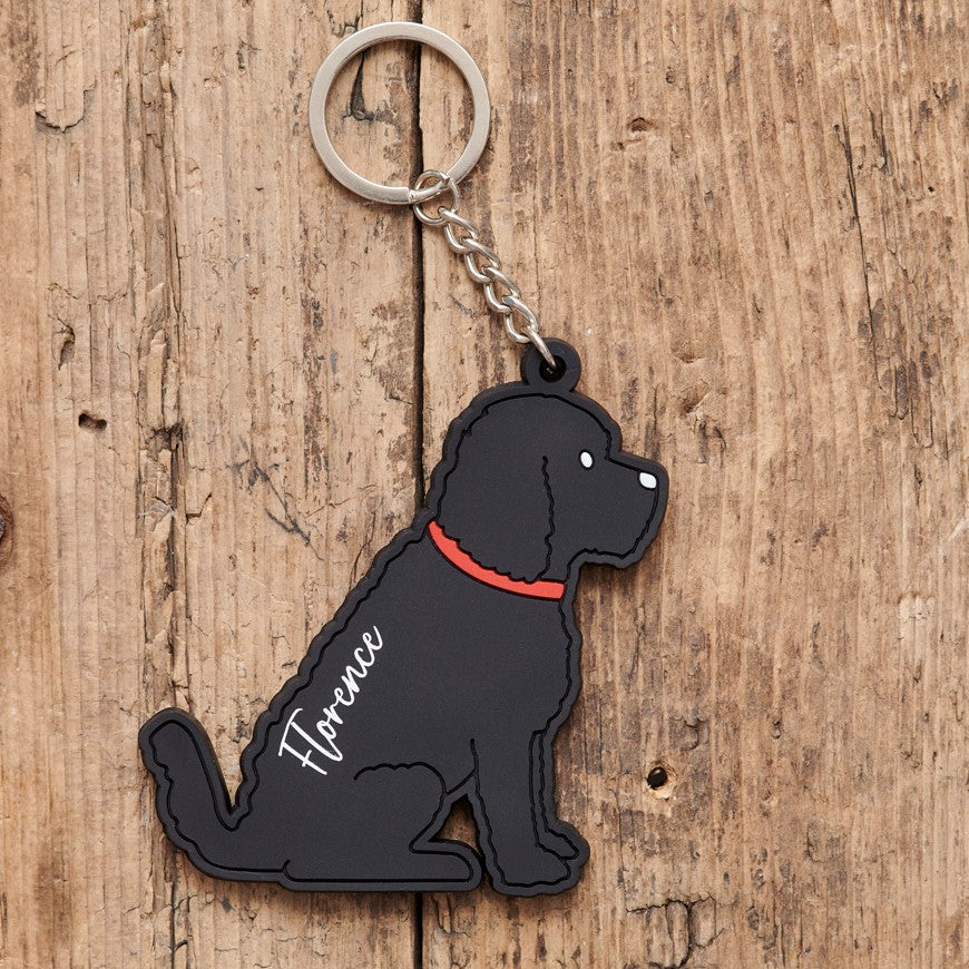 Personalised black Cockapoo keyring with name — perfect gift for Cockapoo and Labradoodle owners