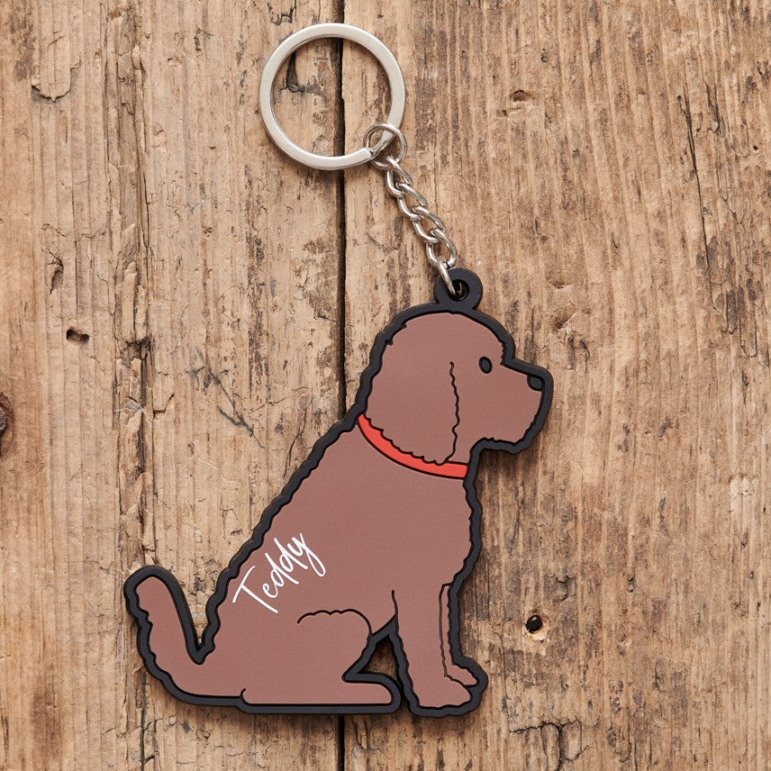 Personalised chocolate Cockapoo keyring with name — perfect gift for Cockapoo and Labradoodle owners