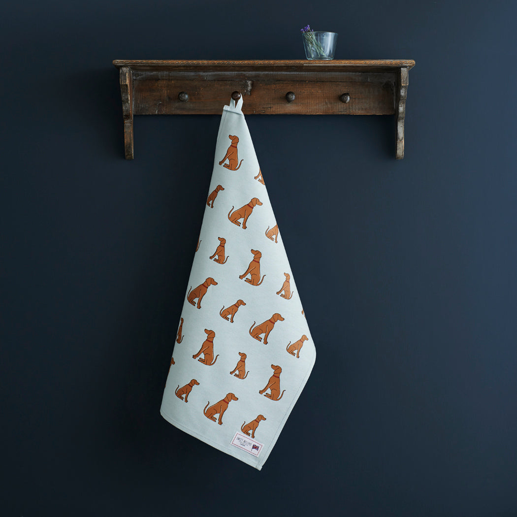 Vizsla tea towel in thick organic cotton — screen printed Vizsla illustration, kitchen gift for dog lovers by Sweet William Designs