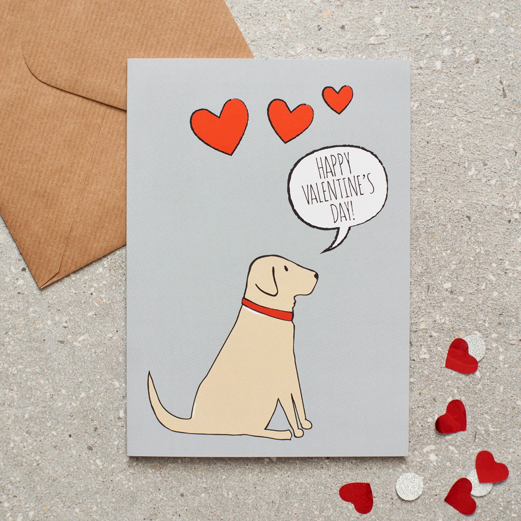 Yellow Labrador Valentine's Day card — illustrated dog lover greeting card by Sweet William Designs