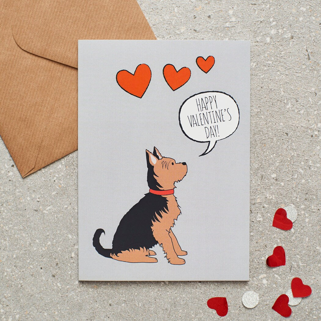 Yorkshire Terrier Valentine's Day card — illustrated dog lover greeting card by Sweet William Designs