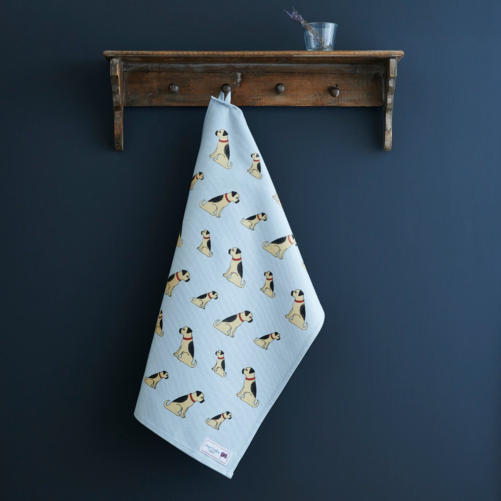 Border Terrier tea towel in thick organic cotton — screen printed Border Terrier illustration, kitchen gift for dog lovers by Sweet William Designs